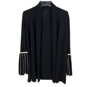 Elie Tahari 100% Merino Wool Black White Cardigan Pleated Striped Sleeves XS